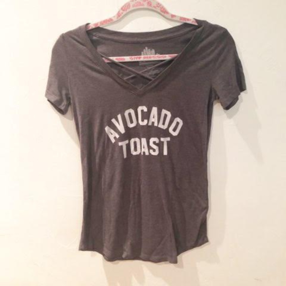 Avocado Toast short sleeve shirt criss cross neck